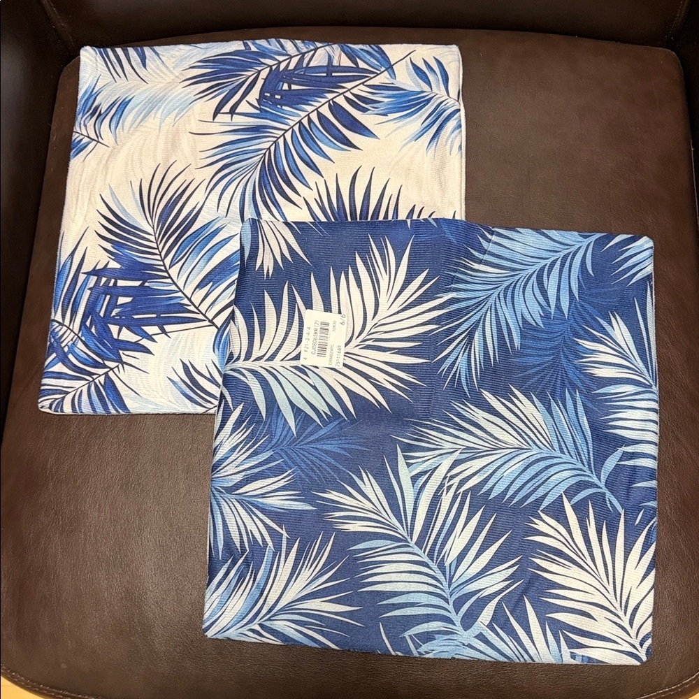 Blue and White Palm Leaf Pillow Covers (4)